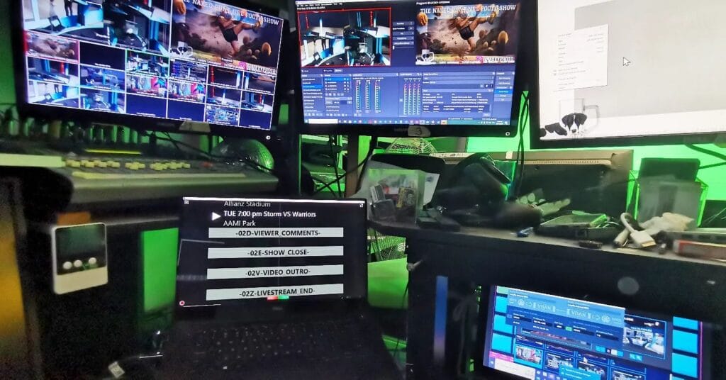 Another show in the can. Our livestream studio now setup with seven cameras in the physical & virtual set with Zoom feed for remote guests @thisiscentralcontrol teleprompter, PowerPoint control & scheduler for studio automation + @elgato streamdeck. NDI for video over IP & @voicemeeter Potato with VBAN for audio over the network. Using H2R for titling & lower thirds; & @streamelementsofficial for live viewer interaction. SFX using Top Ten software Cantabile VST with custom samples. studio audio capture 2 x @rodemic NTG 5 into my trusty old yamaha O1v with ADAT interface. All this controlled via one little shotbox. . . . #livestream #liveproduction